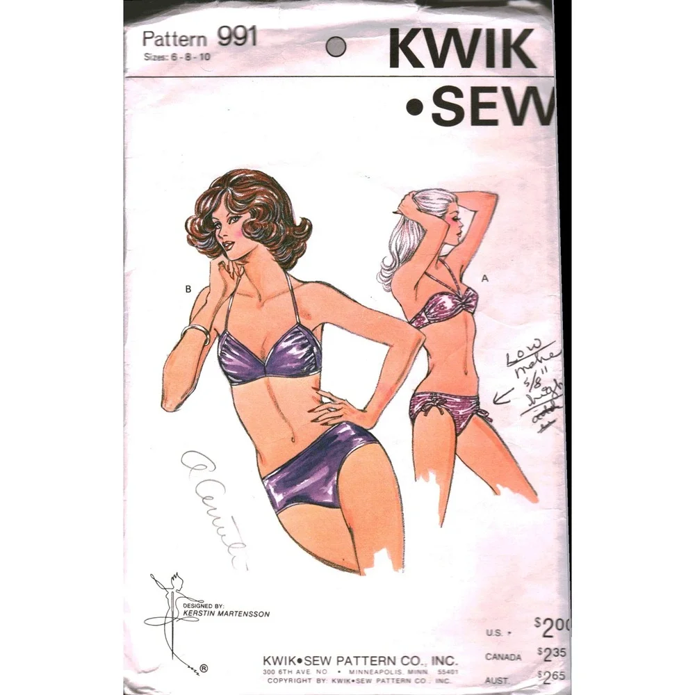 Vintage Kwik Sew 991 Bikini Sewing Pattern Kerstin Martensson Sz 6 8 10 Swimsuit